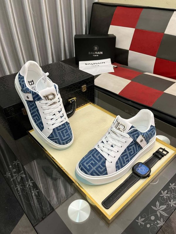 BalmainB-CourtSneakers_2 Balmain Blue Monogram Jacquard B-Court Sneakers