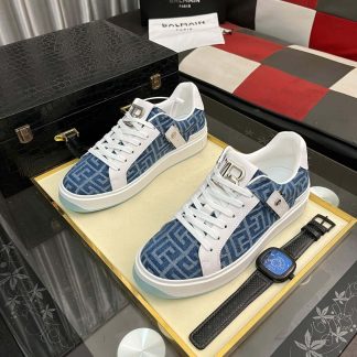 Balmain Blue Monogram Jacquard B-Court Sneakers