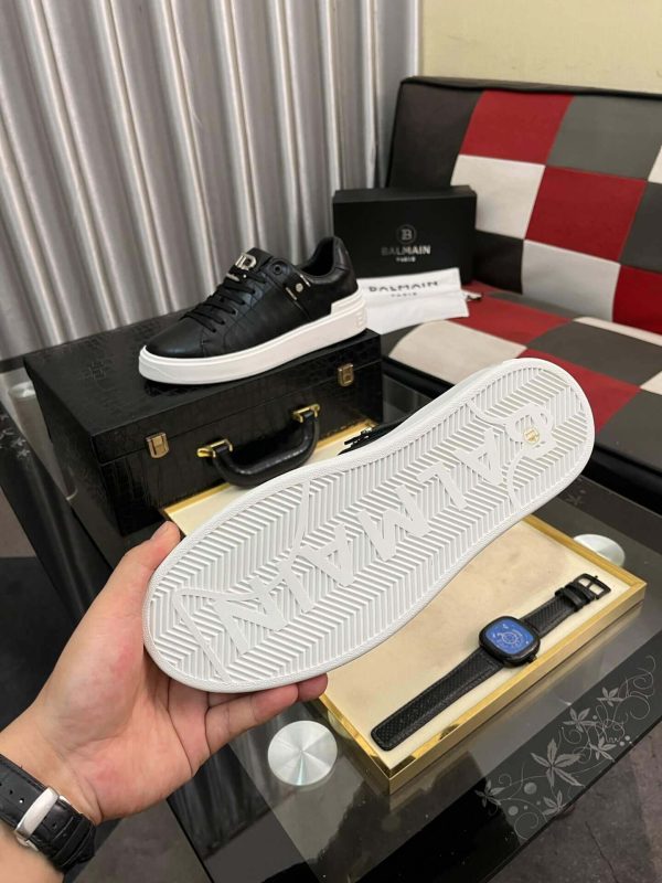 Balmain B-Court Sneakers in Black Pattern Embossed Leather