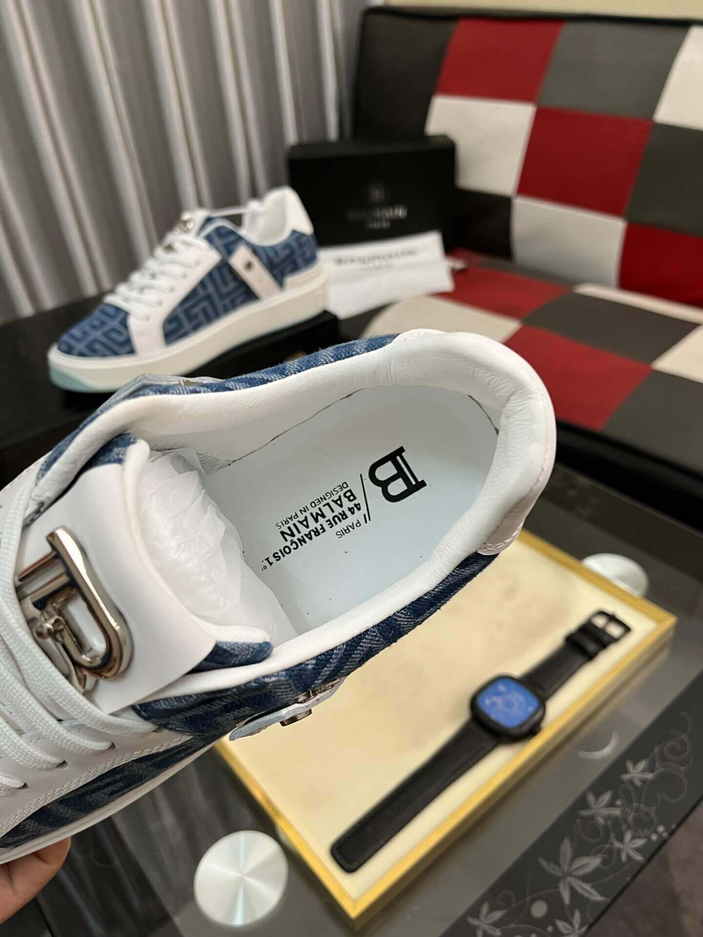 Balmain Blue Monogram Jacquard B-Court Sneakers 8 Balmain Blue Monogram Jacquard B-Court Sneakers - Image 8