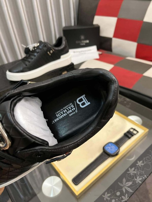 Balmain B-Court Sneakers in Black Pattern Embossed Leather