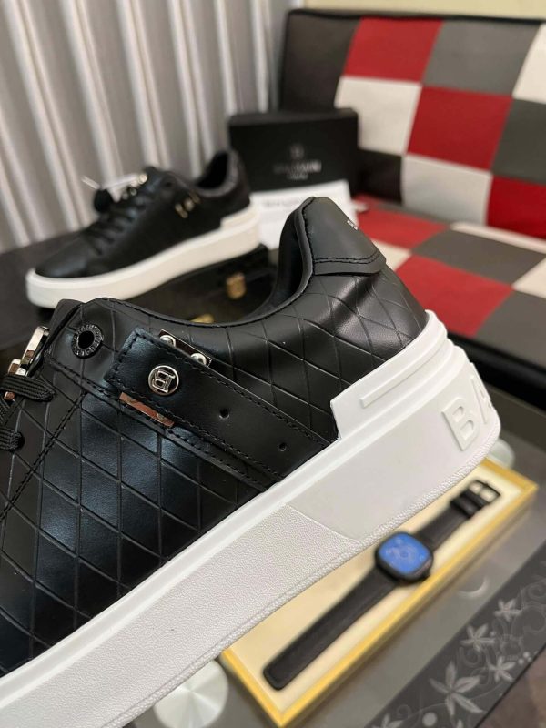 Balmain B-Court Sneakers in Black Pattern Embossed Leather