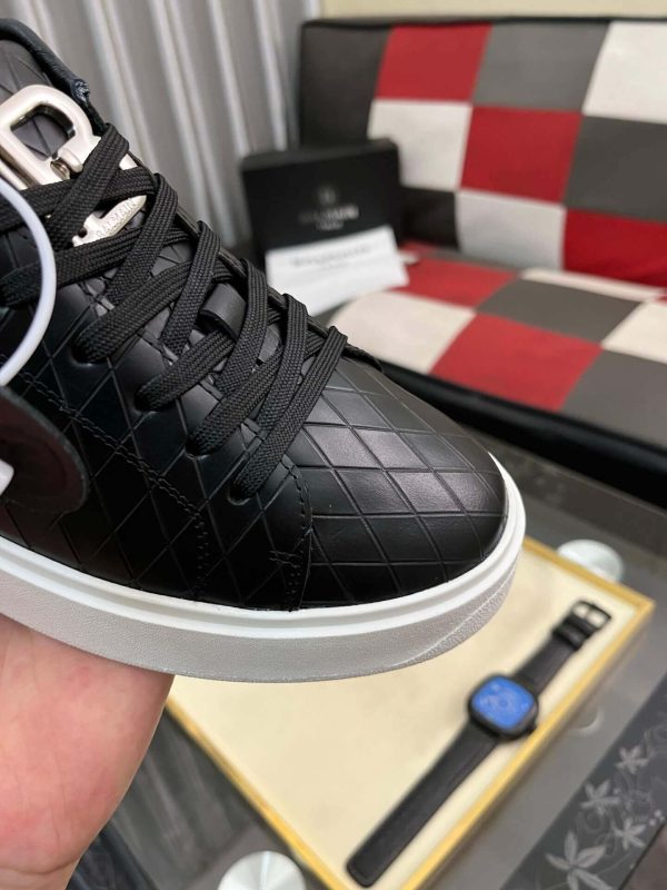 Balmain B-Court Sneakers in Black Pattern Embossed Leather