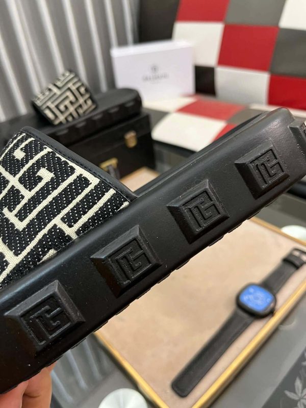 Balmainblackslideswithapatternedstrap_2 Balmain Monogram Jacquard Slides in Black