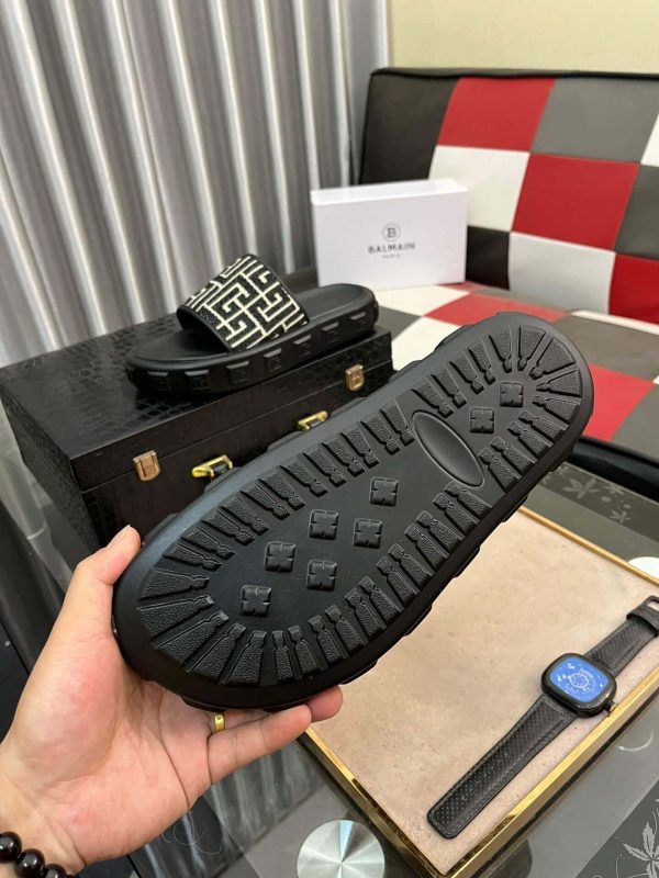 Balmainblackslideswithapatternedstrap_3 Balmain Monogram Jacquard Slides in Black