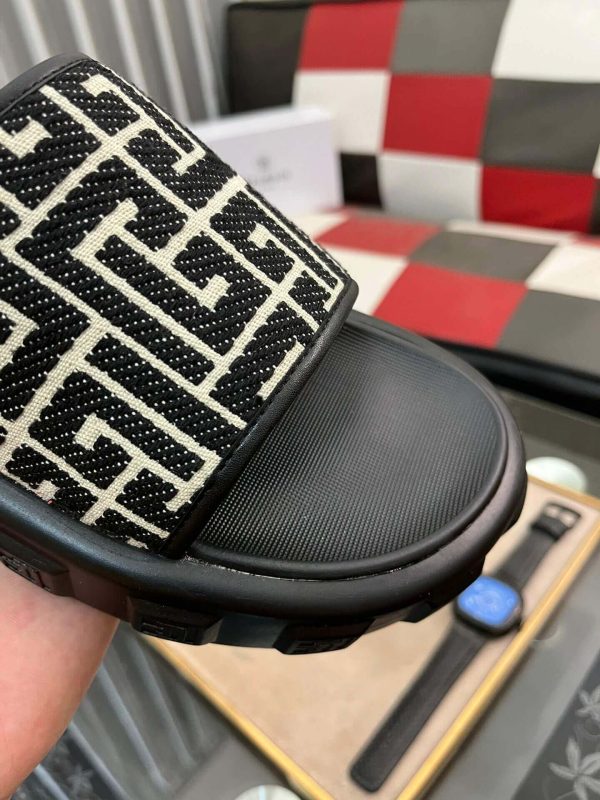 Balmainblackslideswithapatternedstrap_9 Balmain Monogram Jacquard Slides in Black