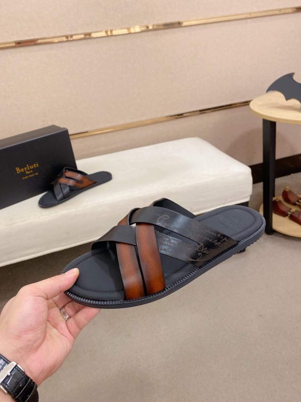 Berluti Sifnos Scritto Leather Sandal in Cacao Intenso