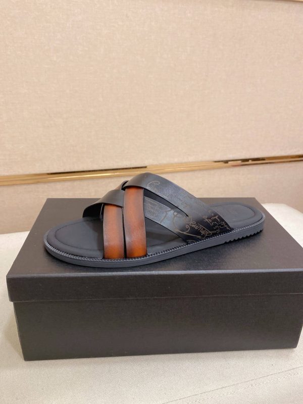 Berluti Sifnos Scritto Leather Sandal in Cacao Intenso