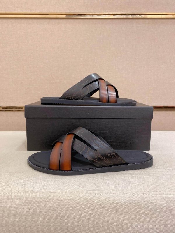 Berluti Sifnos Scritto Leather Sandal in Cacao Intenso