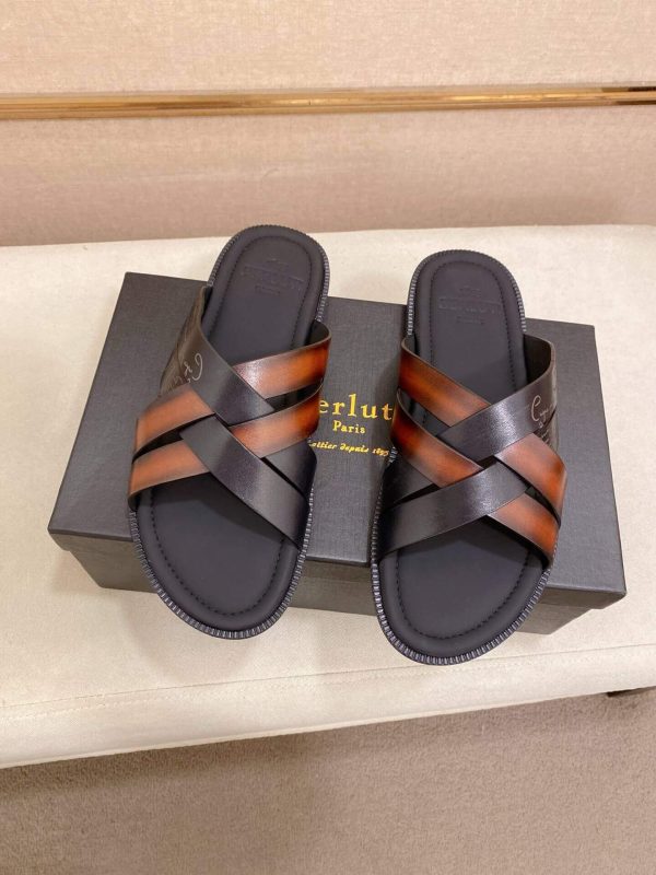 Berluti Sifnos Scritto Leather Sandal in Cacao Intenso