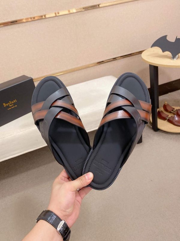 Berluti Sifnos Scritto Leather Sandal in Cacao Intenso