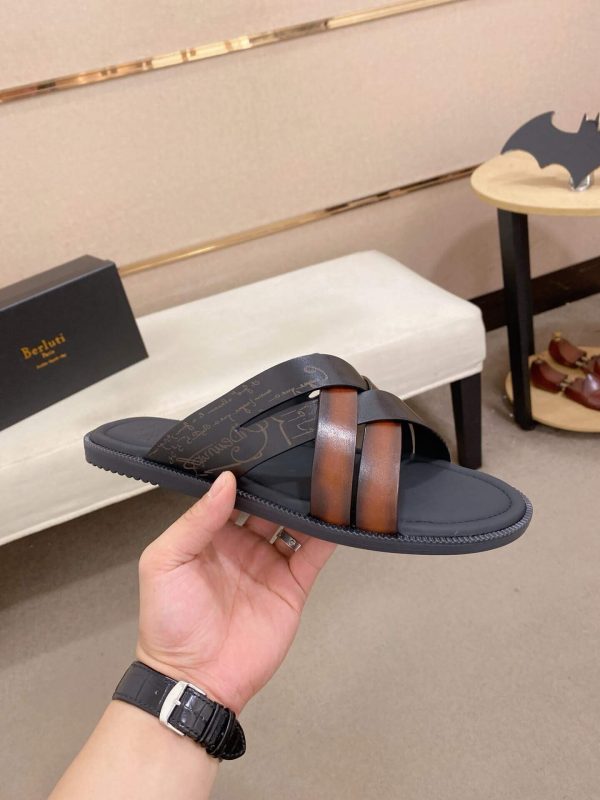 Berluti Sifnos Scritto Leather Sandal in Cacao Intenso