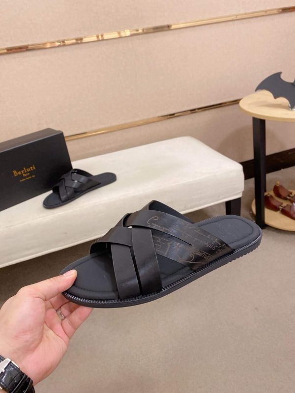 Berluti Sifnos Scritto Leather Sandal in Black