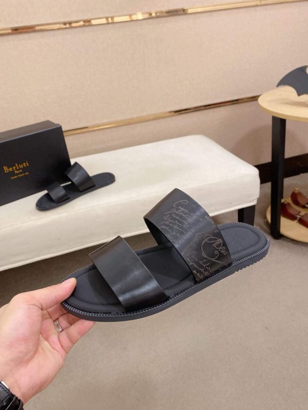 Berluti Sifnos Scritto Leather Sandal in Black