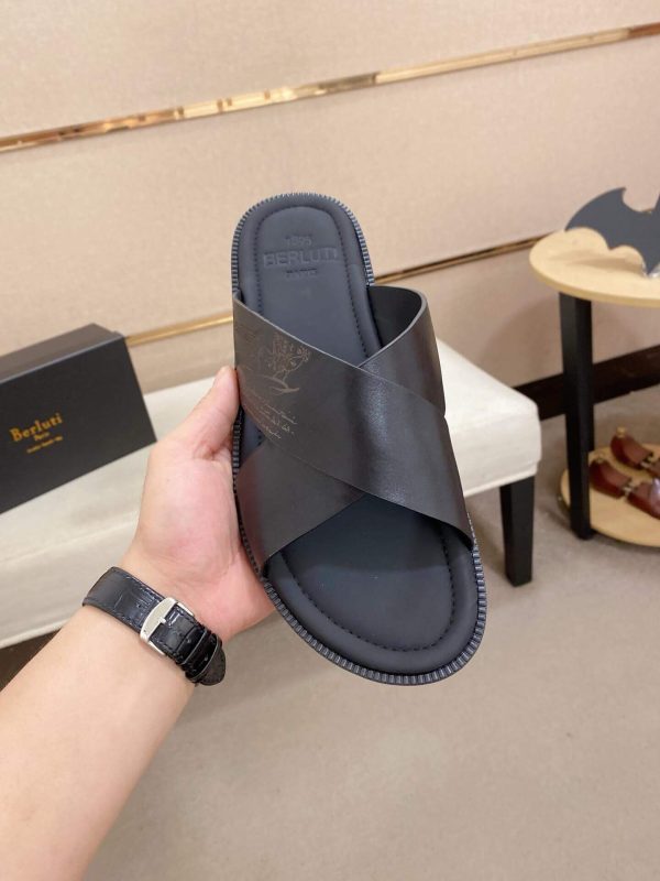 Berluti Sifnos Scritto Leather Sandal in Black