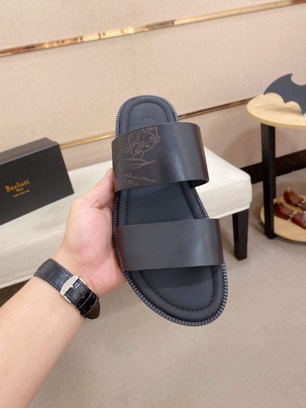 Berluti Sifnos Scritto Leather Sandal in Black