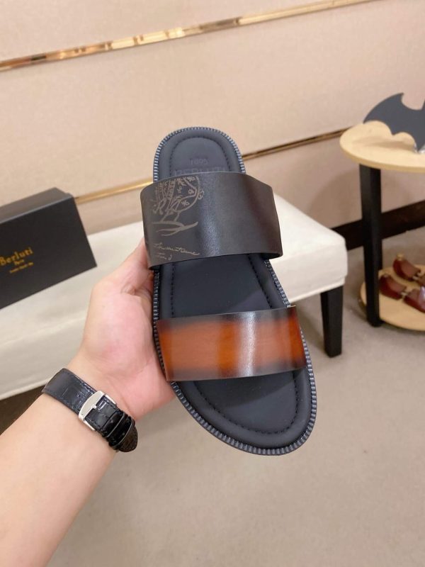 Berluti Sifnos Scritto Leather Sandal in Cacao Intenso