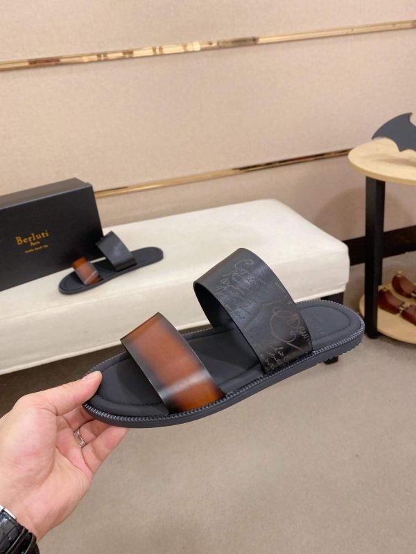 Berluti Sifnos Scritto Leather Sandal in Cacao Intenso