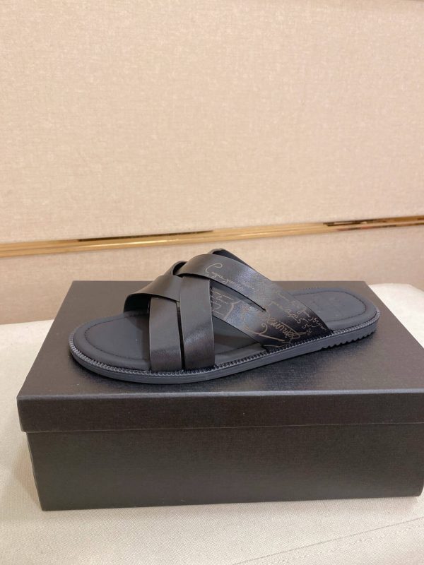 Berluti Sifnos Scritto Leather Sandal in Black