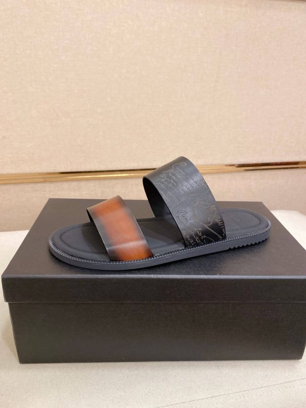 Berluti Sifnos Scritto Leather Sandal in Cacao Intenso