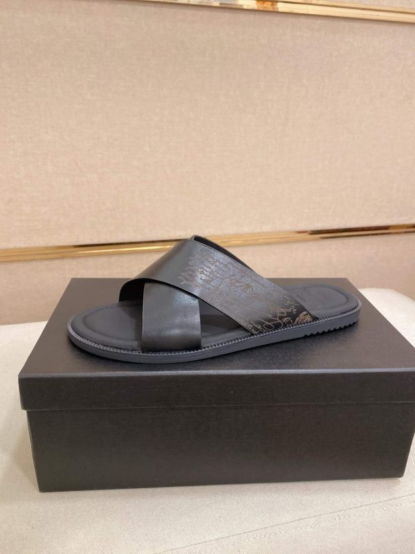 Berluti Sifnos Scritto Leather Sandal in Black