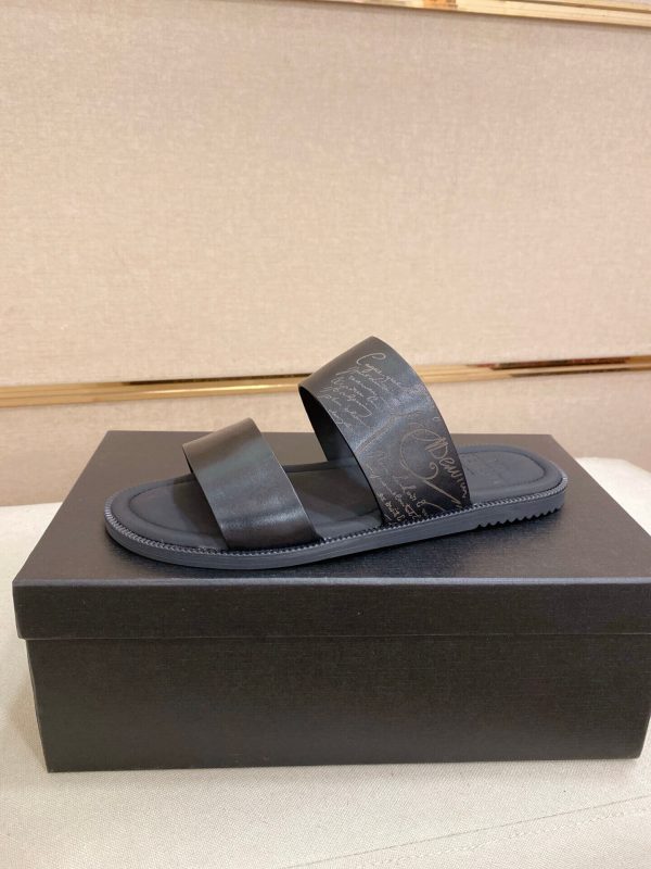 Berluti Sifnos Scritto Leather Sandal in Black