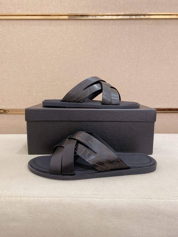 Berluti Sifnos Scritto Leather Sandal in Black