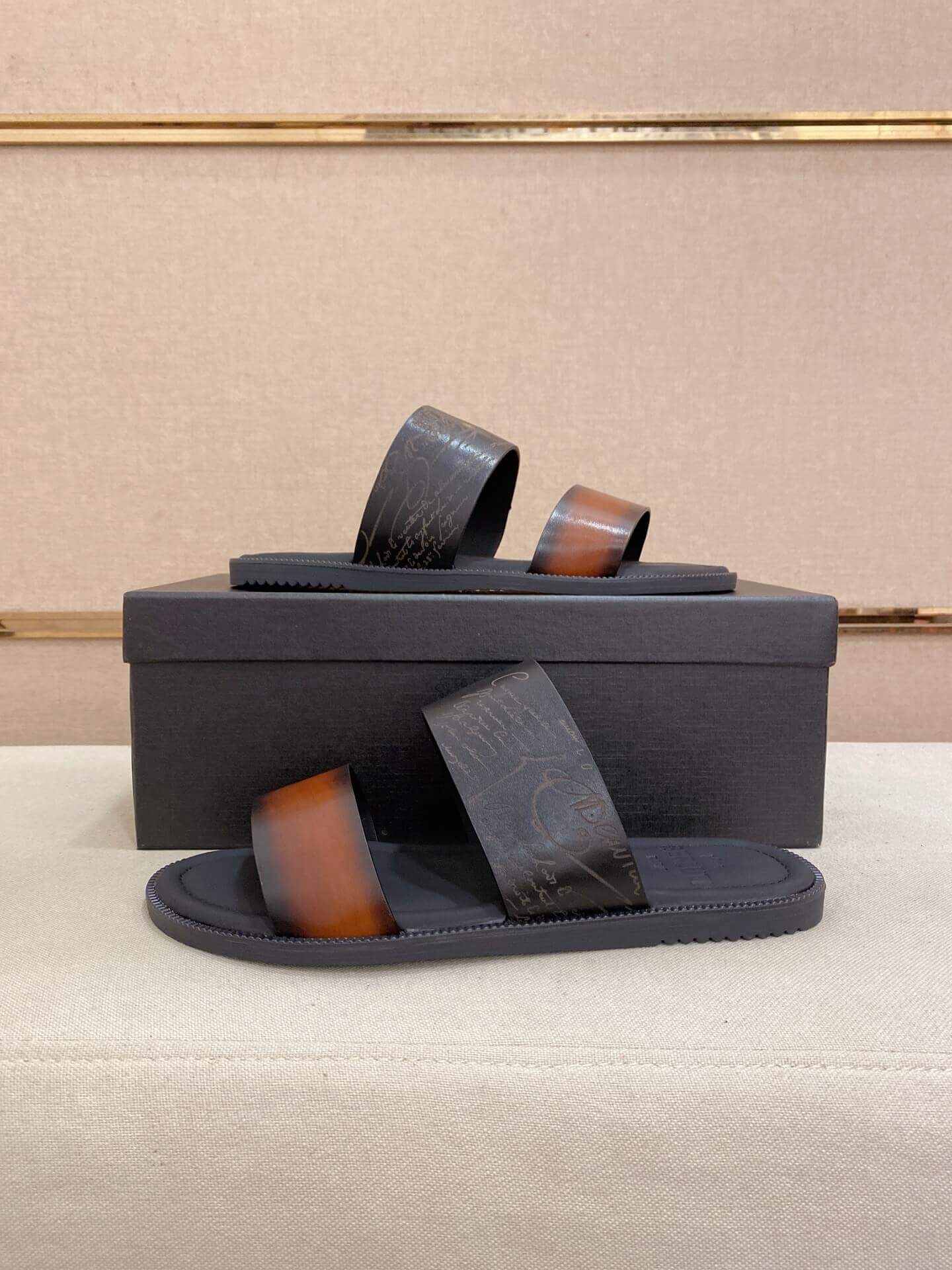 Berluti Sifnos Scritto Leather Sandal in Cacao Intenso 9 Berluti Sifnos Scritto Leather Sandal in Cacao Intenso - Image 9