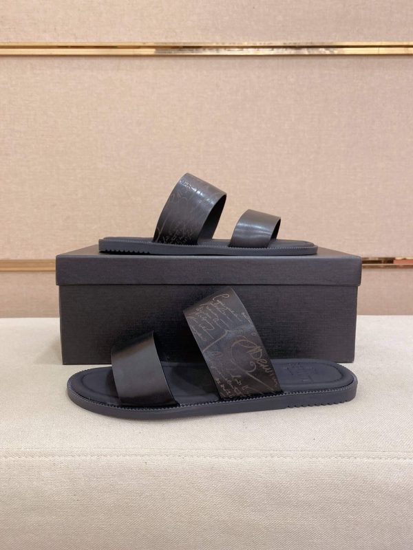 Berluti Sifnos Scritto Leather Sandal in Black