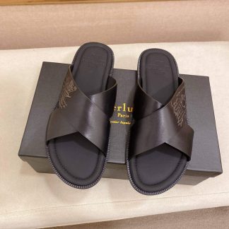Berluti Sifnos Scritto Leather Sandal in Black