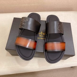 Berluti Sifnos Scritto Leather Sandal in Cacao Intenso