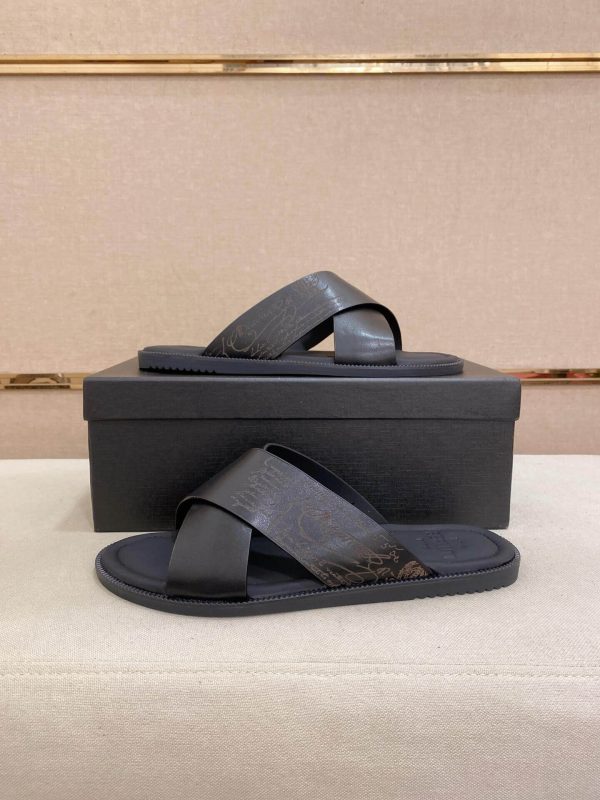 Berluti Sifnos Scritto Leather Sandal in Black