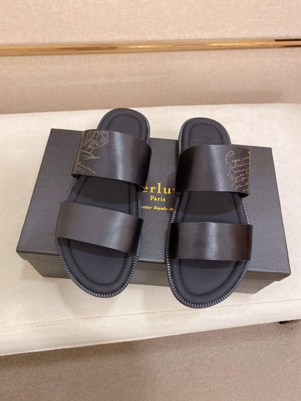 Berluti Sifnos Scritto Leather Sandal in Black
