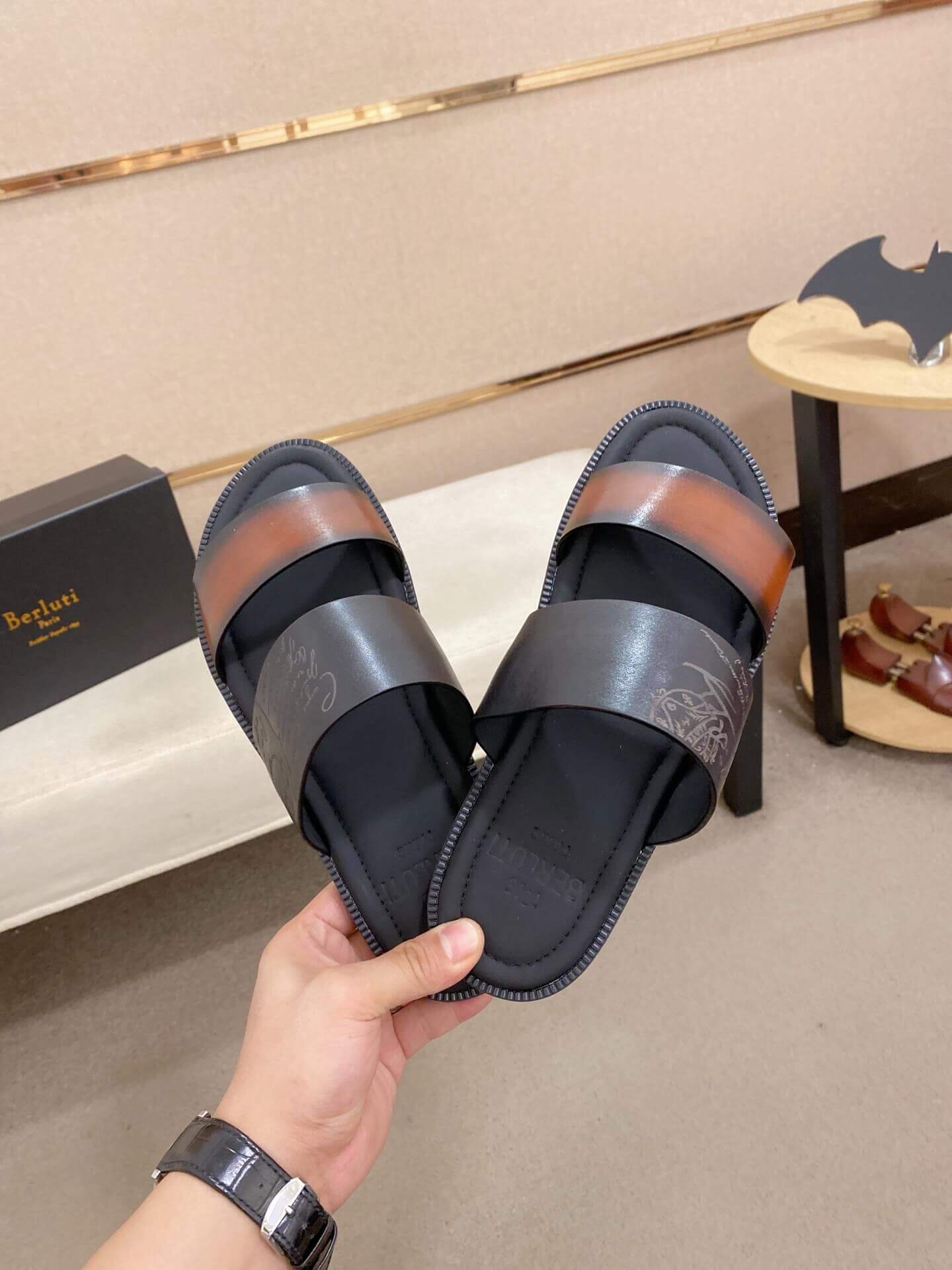 Berluti Sifnos Scritto Leather Sandal in Cacao Intenso 8 Berluti Sifnos Scritto Leather Sandal in Cacao Intenso - Image 8