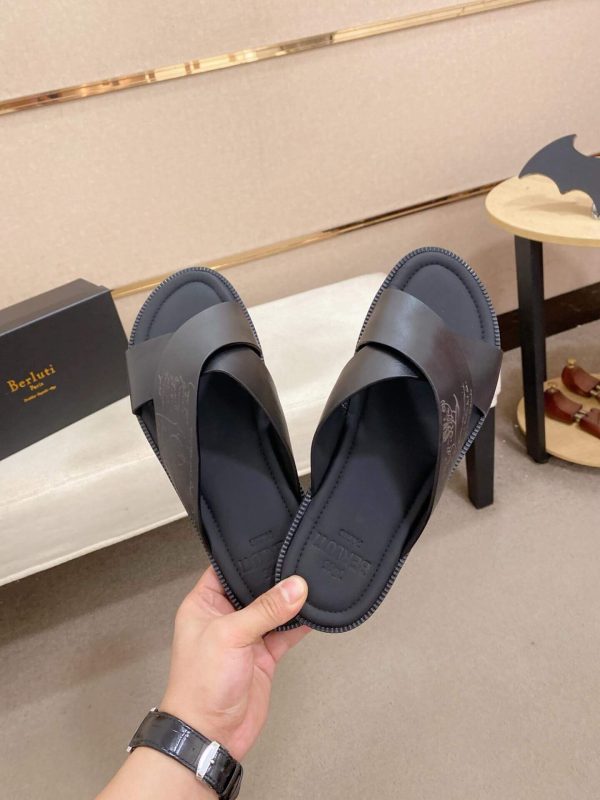 Berluti Sifnos Scritto Leather Sandal in Black
