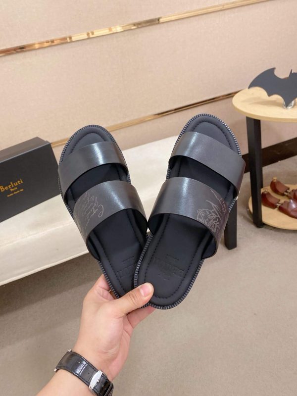 Berluti Sifnos Scritto Leather Sandal in Black