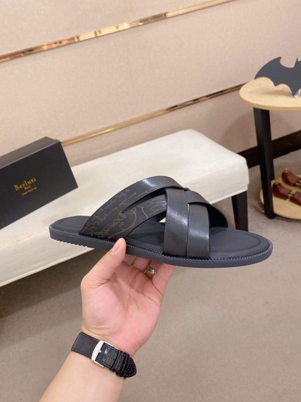 Berluti Sifnos Scritto Leather Sandal in Black