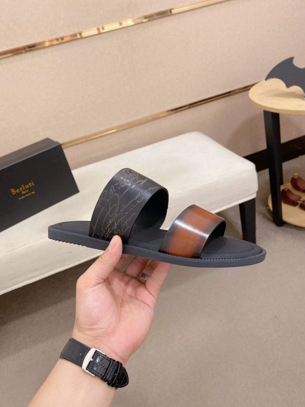 Berluti Sifnos Scritto Leather Sandal in Cacao Intenso
