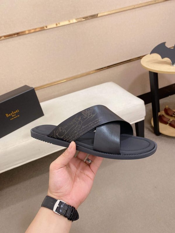 Berluti Sifnos Scritto Leather Sandal in Black