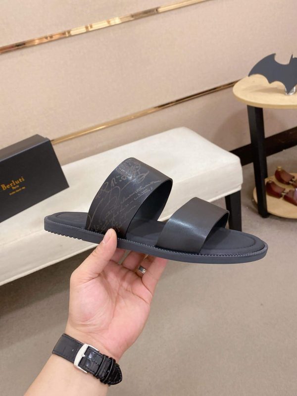 Berluti Sifnos Scritto Leather Sandal in Black