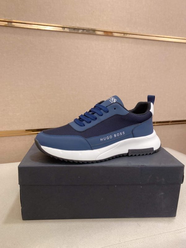 BOSS Men's Blue Low-Top Sneaker with Knitted Upper