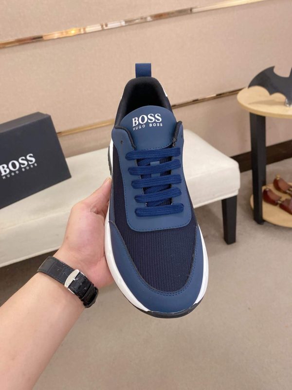 BOSS Men's Blue Low-Top Sneaker with Knitted Upper