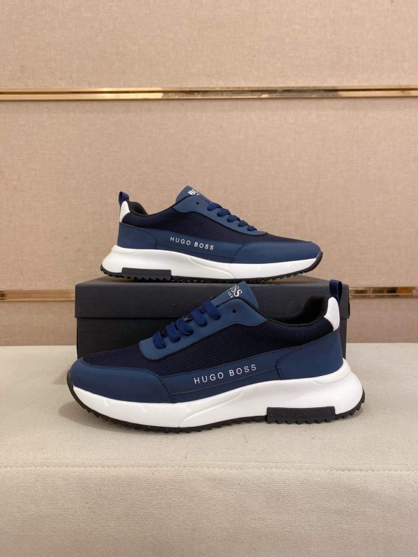 BOSS Men's Blue Low-Top Sneaker with Knitted Upper