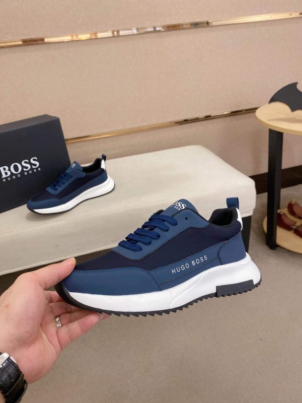 BOSS Men's Blue Low-Top Sneaker with Knitted Upper