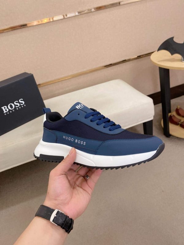 BOSS Men's Blue Low-Top Sneaker with Knitted Upper