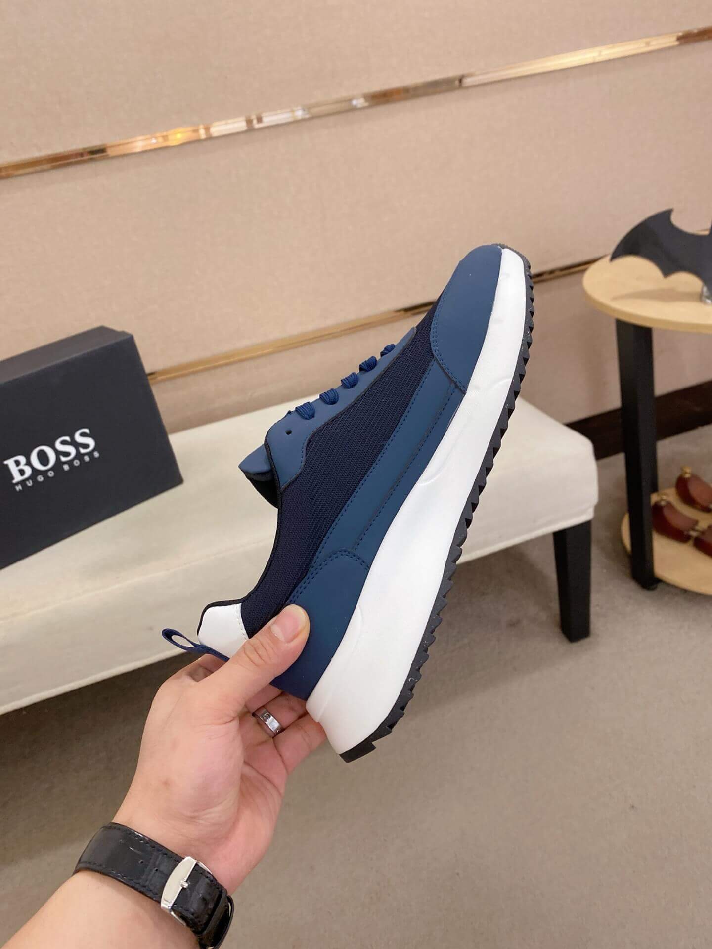 BOSS Men's Blue Low-Top Sneaker with Knitted Upper 6 BOSS Men's Blue Low-Top Sneaker with Knitted Upper - Image 6