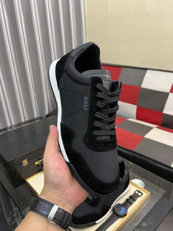 Boss Mixed-Material Lace-Up Black Trainers with Suede Trims