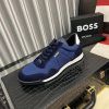 Boss Mixed-Material Lace-Up Blue Trainers with Suede Trims