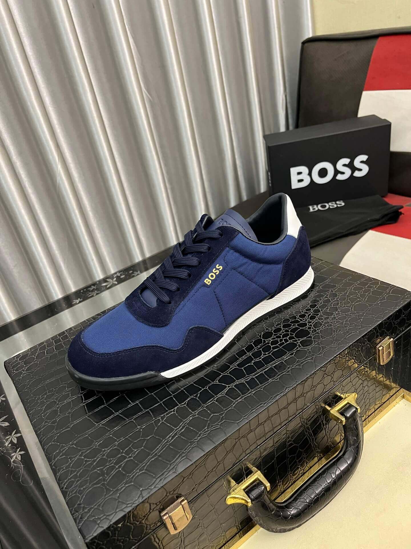 Boss Mixed-Material Lace-Up Blue Trainers with Suede Trims 6 Boss Mixed-Material Lace-Up Blue Trainers with Suede Trims - Image 6