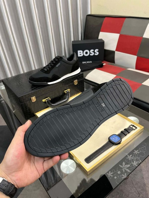 Boss Mixed-Material Lace-Up Black Trainers with Suede Trims